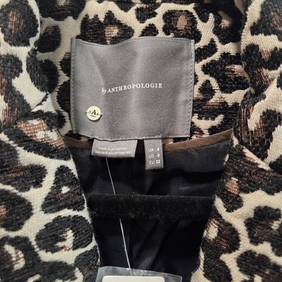 Anthropologie Leopard Print Contemporary Pea Coat Blazer Career Date Night 0 NWT - Picture 8 of 12